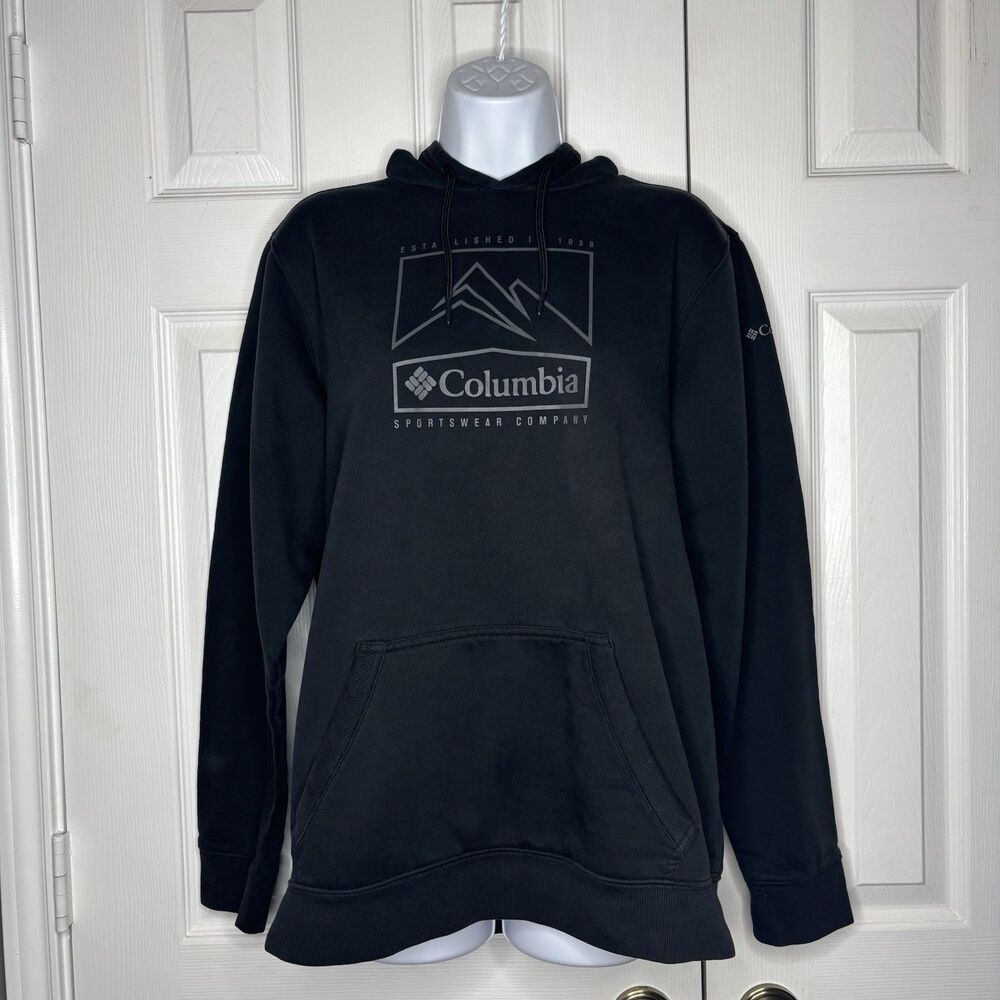 Columbia Medium Black Logo Hoodie Pullover Pocket Outdoor Sweatshirt